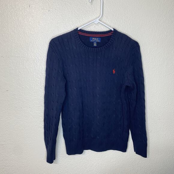 Polo Ralph Lauren Boys Large (14-16) Cable Knit Sweater Cotton Crewneck Blue - Picture 2 of 8